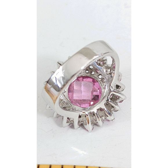 Size 8 huge Pink Cluster Sunflower Sterling Silver Cocktail Ring - Picture 3 of 9